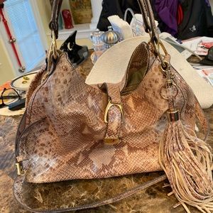 Italian leather snake embossed tote bag